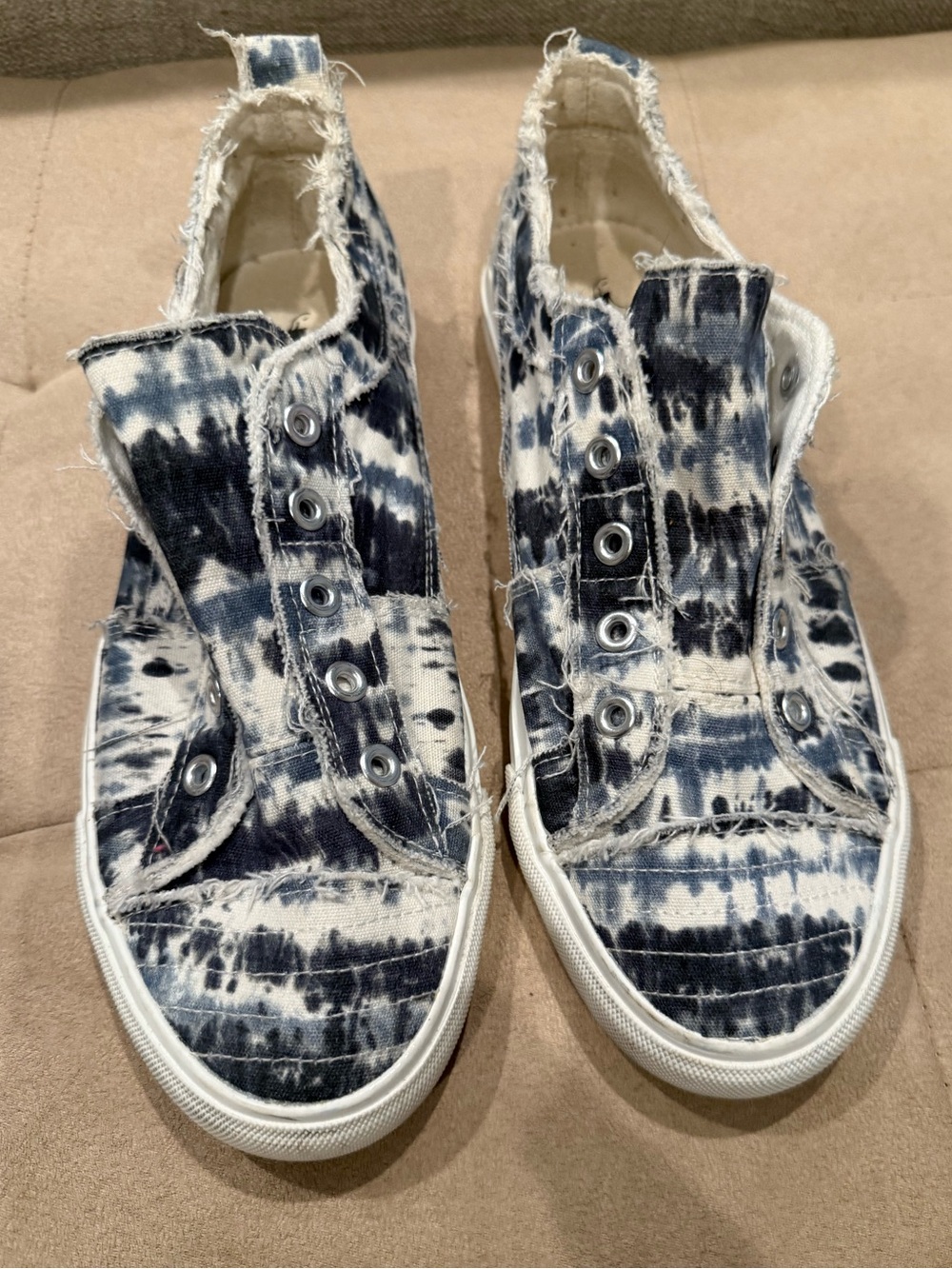 CORKEYS! Women’s Tie-Dye Slip-On Canvas Sneakers in Navy and White